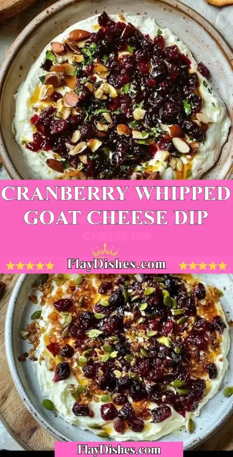 Cranberry whipped goat cheese dip in a bowl with fresh herbs