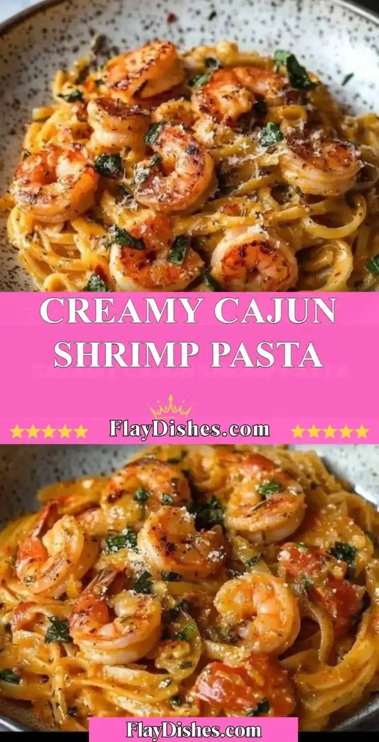 A delicious plate of creamy Cajun shrimp pasta garnished with herbs and spices.