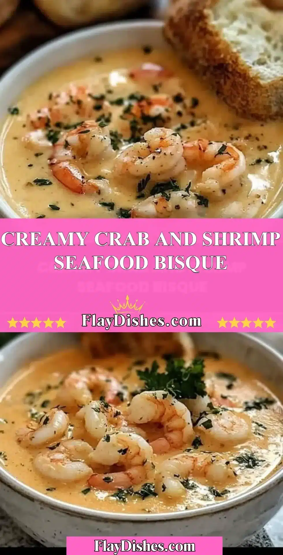 Creamy crab and shrimp seafood bisque garnished with herbs