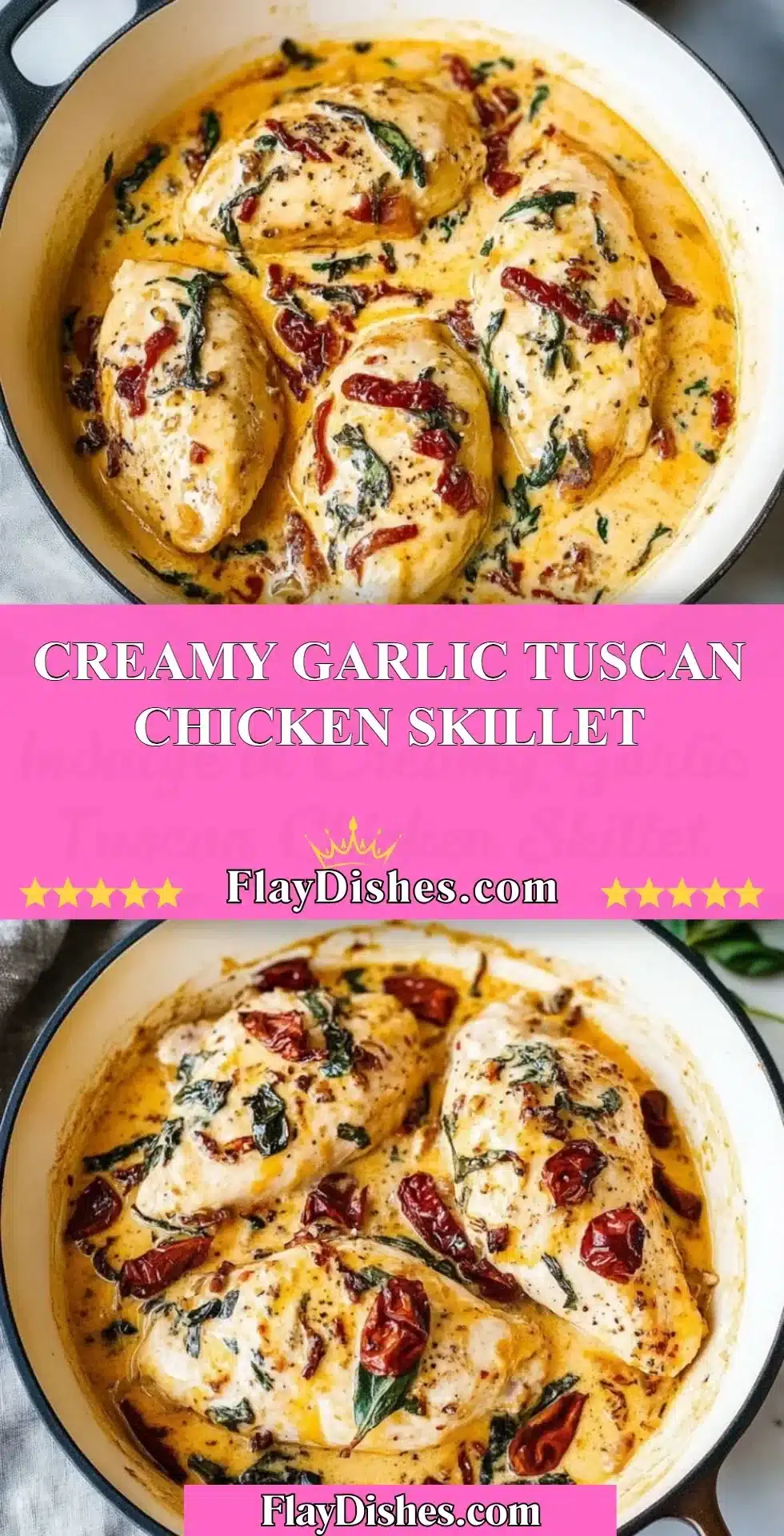 Creamy Garlic Tuscan Chicken Skillet with herbs and vegetables