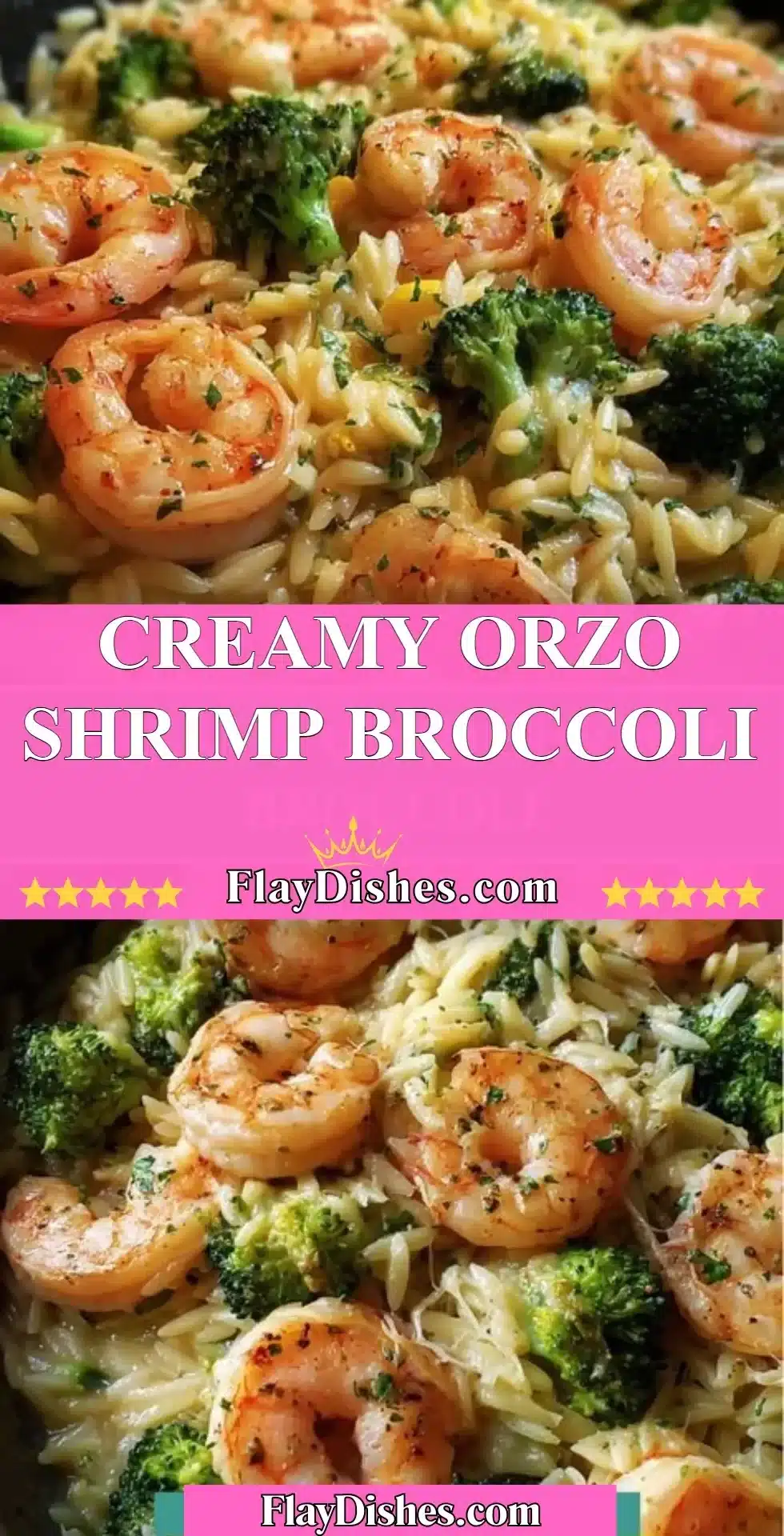 Creamy orzo shrimp with broccoli in a delicious sauce
