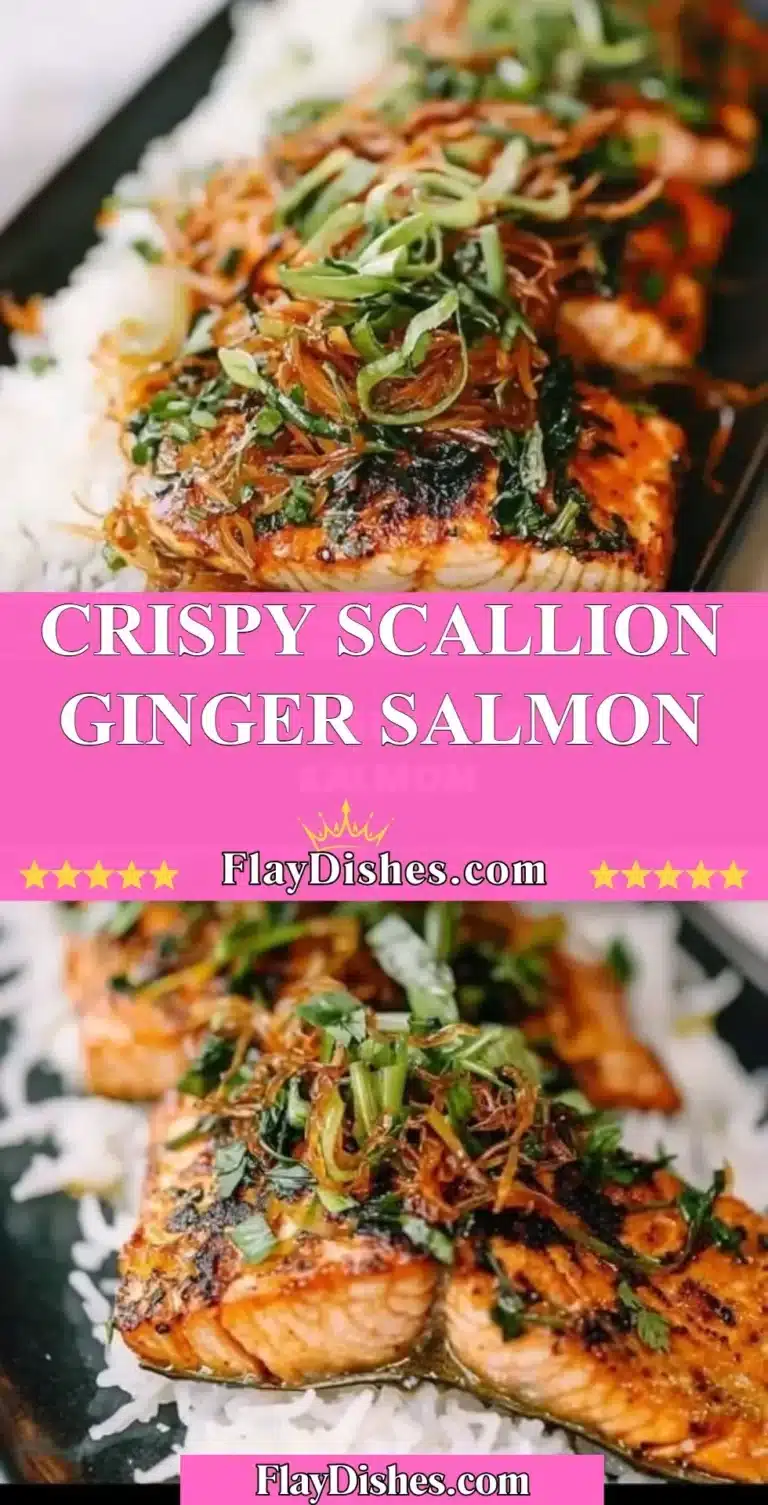 Crispy scallion ginger salmon beautifully plated with fresh herbs