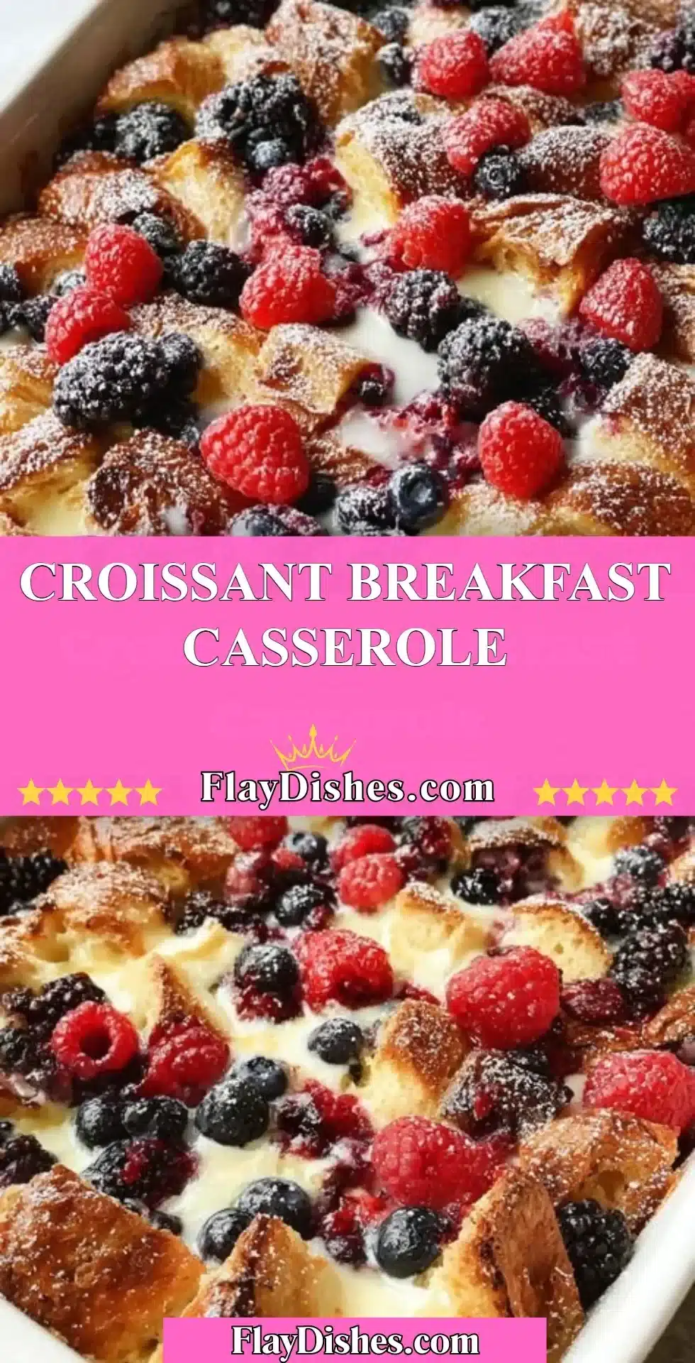 Delicious croissant breakfast casserole served on a plate