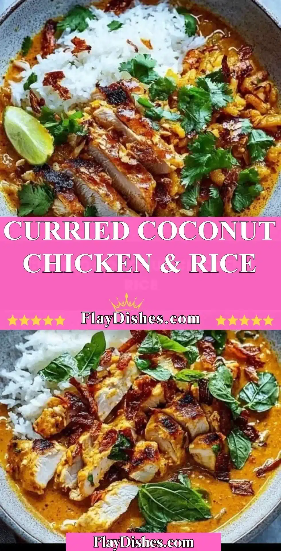 Curried Coconut Chicken served with rice and vibrant vegetables