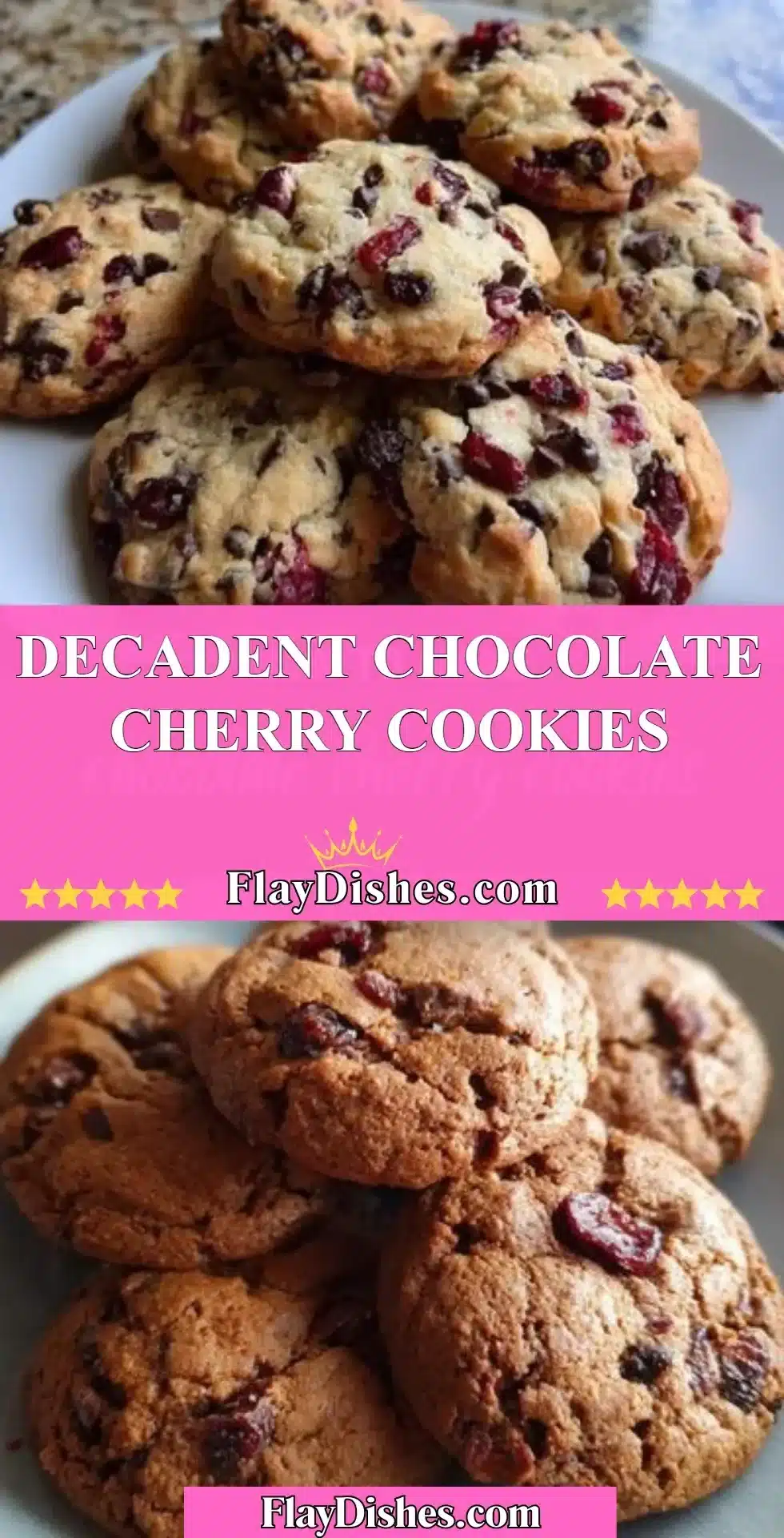 Decadent chocolate cherry cookies with chocolate chunks and cherry pieces