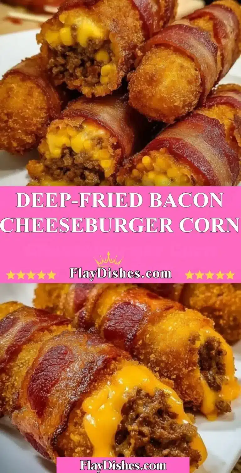 Deep-fried bacon cheeseburger corn served on a plate with toppings.