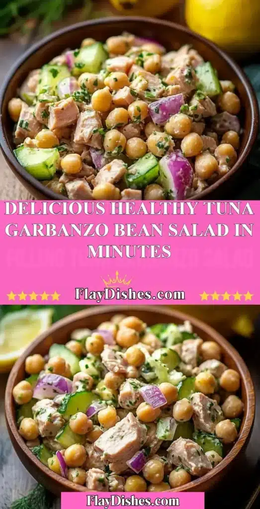 Healthy tuna salad with garbanzo beans served in a bowl