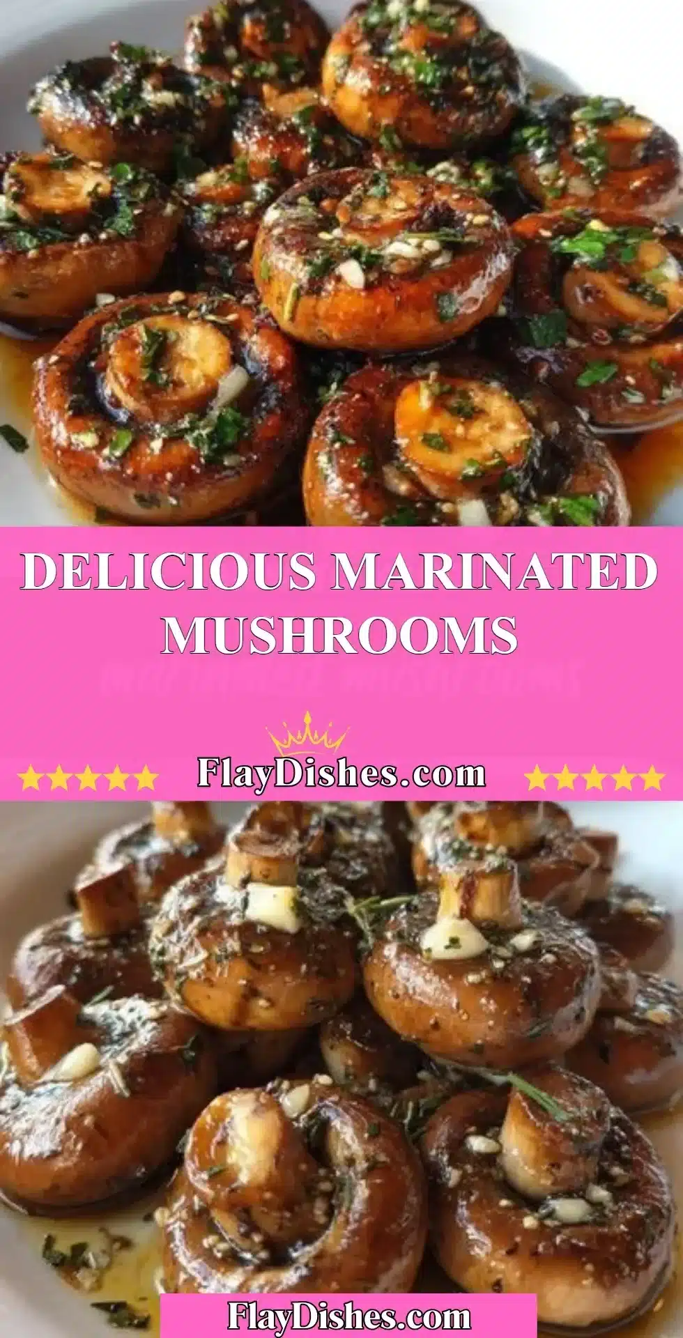 A plate of delicious marinated mushrooms with herbs and spices