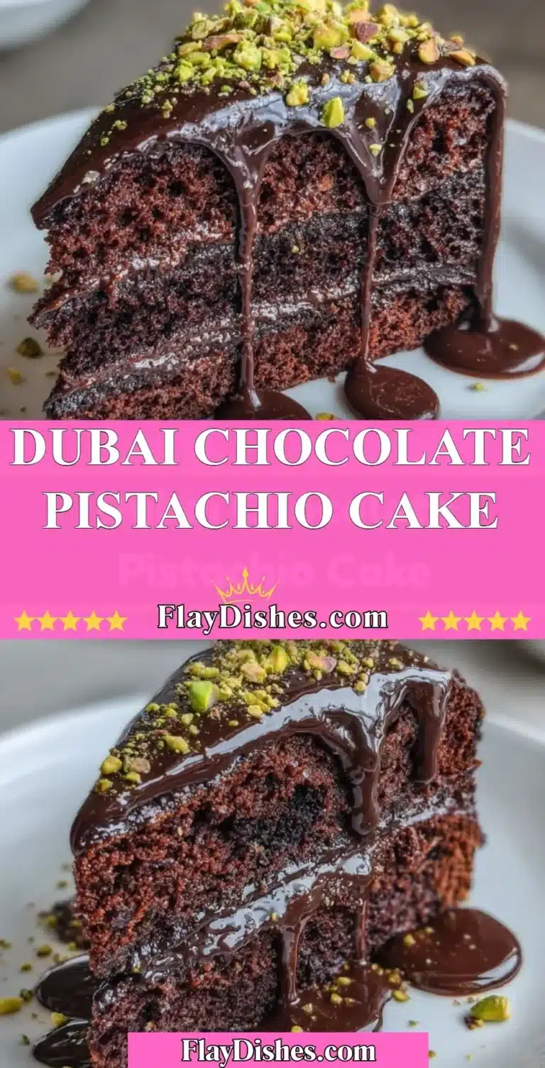 Delicious Dubai Chocolate Pistachio Cake with chocolate frosting and pistachio garnish.