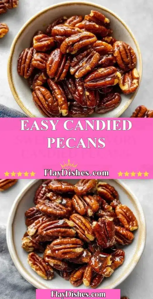 A bowl of easy candied pecans ready for snacking or topping dishes.