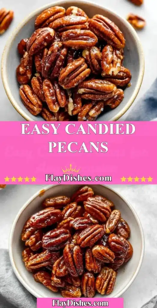 Bowl of easy candied pecans, perfect for snacks and desserts
