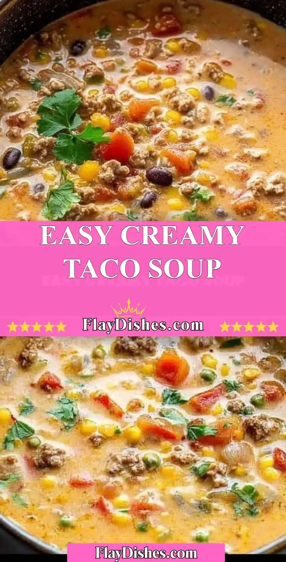 Bowl of easy creamy taco soup topped with cheese and cilantro