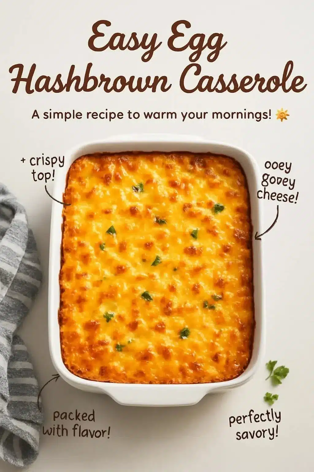 Easy egg hashbrown casserole baked to perfection for a delicious breakfast.