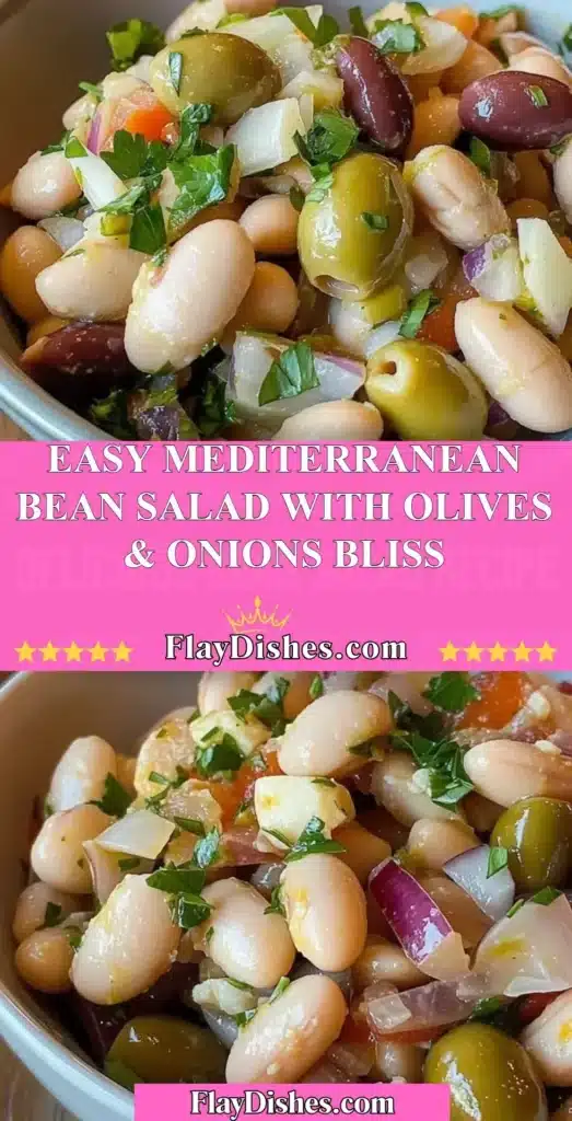 Colorful Mediterranean Bean Salad with Olives and Onions in a Bowl