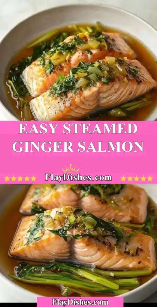Easy steamed ginger salmon recipe with fresh ginger and herbs.