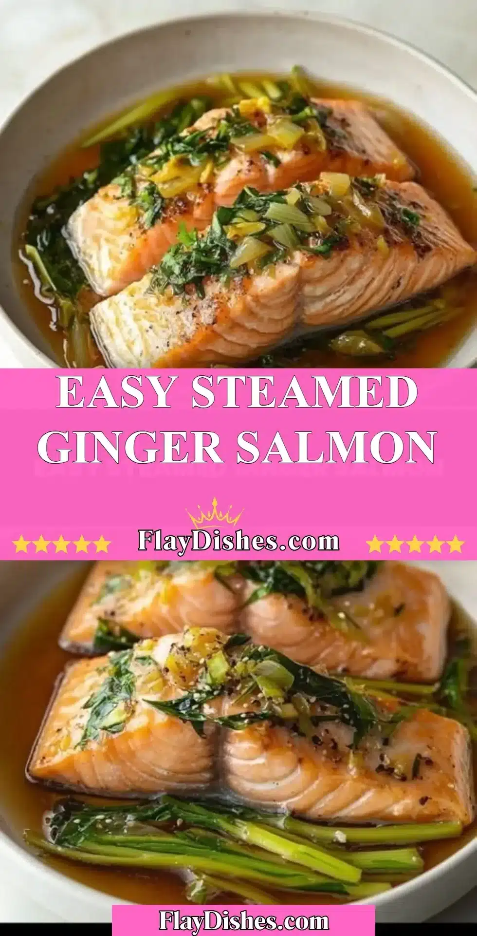Easy steamed ginger salmon recipe with fresh ginger and herbs.