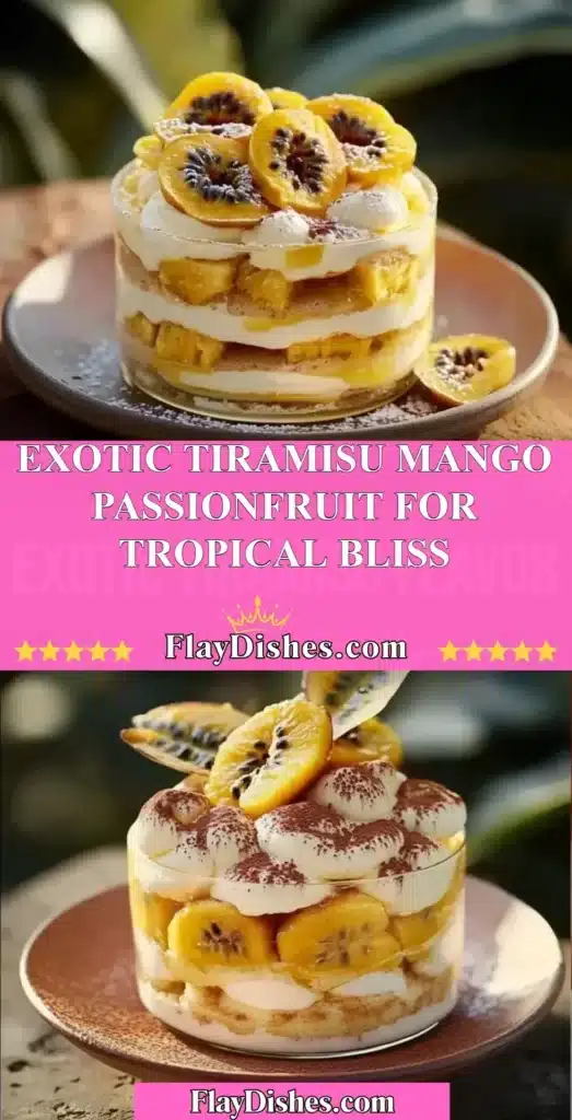 Exotic tiramisu mango dessert with passionfruit for a tropical treat