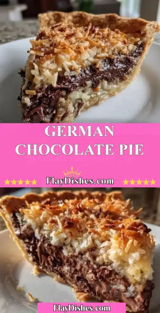 Delicious German Chocolate Pie with coconut and pecan topping