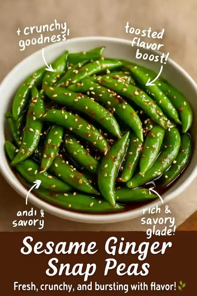 Ginger Sesame Snap Pea Side Dish served in a bowl with garnishes