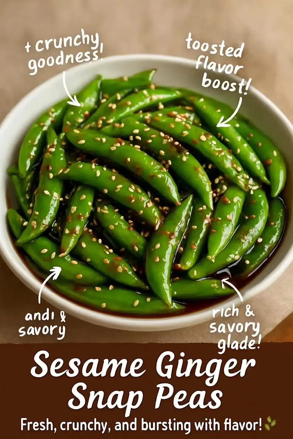 Ginger Sesame Snap Pea Side Dish served in a bowl with garnishes