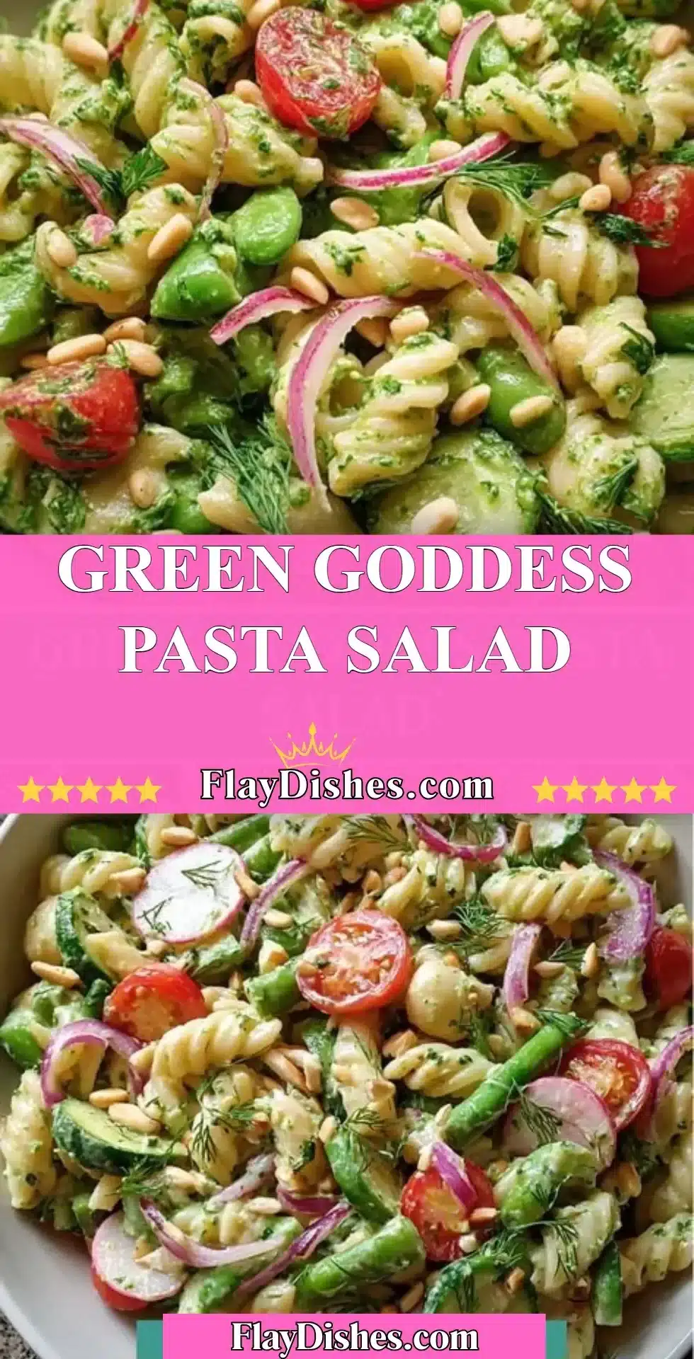 Green Goddess Pasta Salad with fresh vegetables and herbs