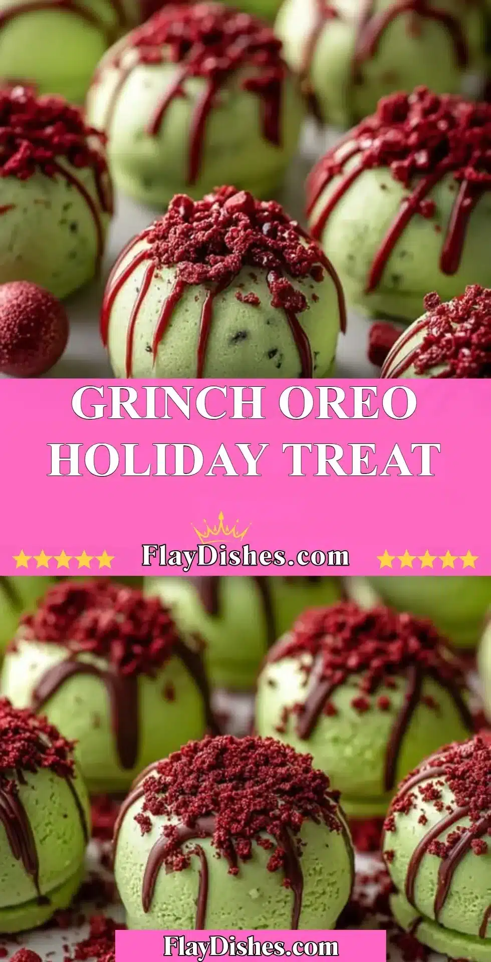 Grinch Oreo holiday treat featuring festive green cream and festive decorations