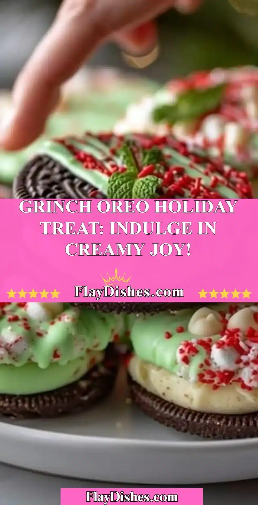 Festive Grinch Oreo holiday treat with creamy filling and colorful decoration.