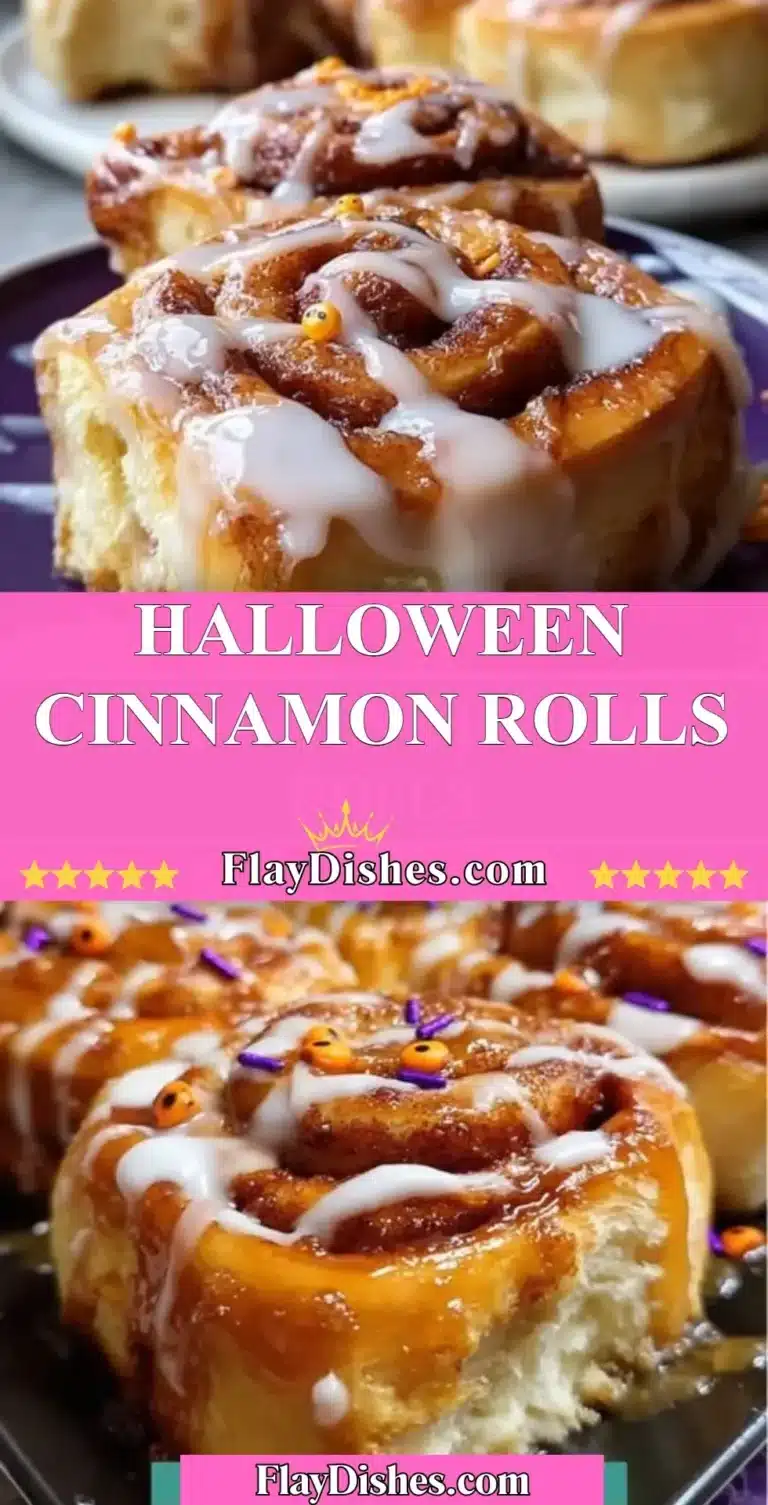 Delicious Halloween cinnamon rolls decorated with spooky icing and sprinkles