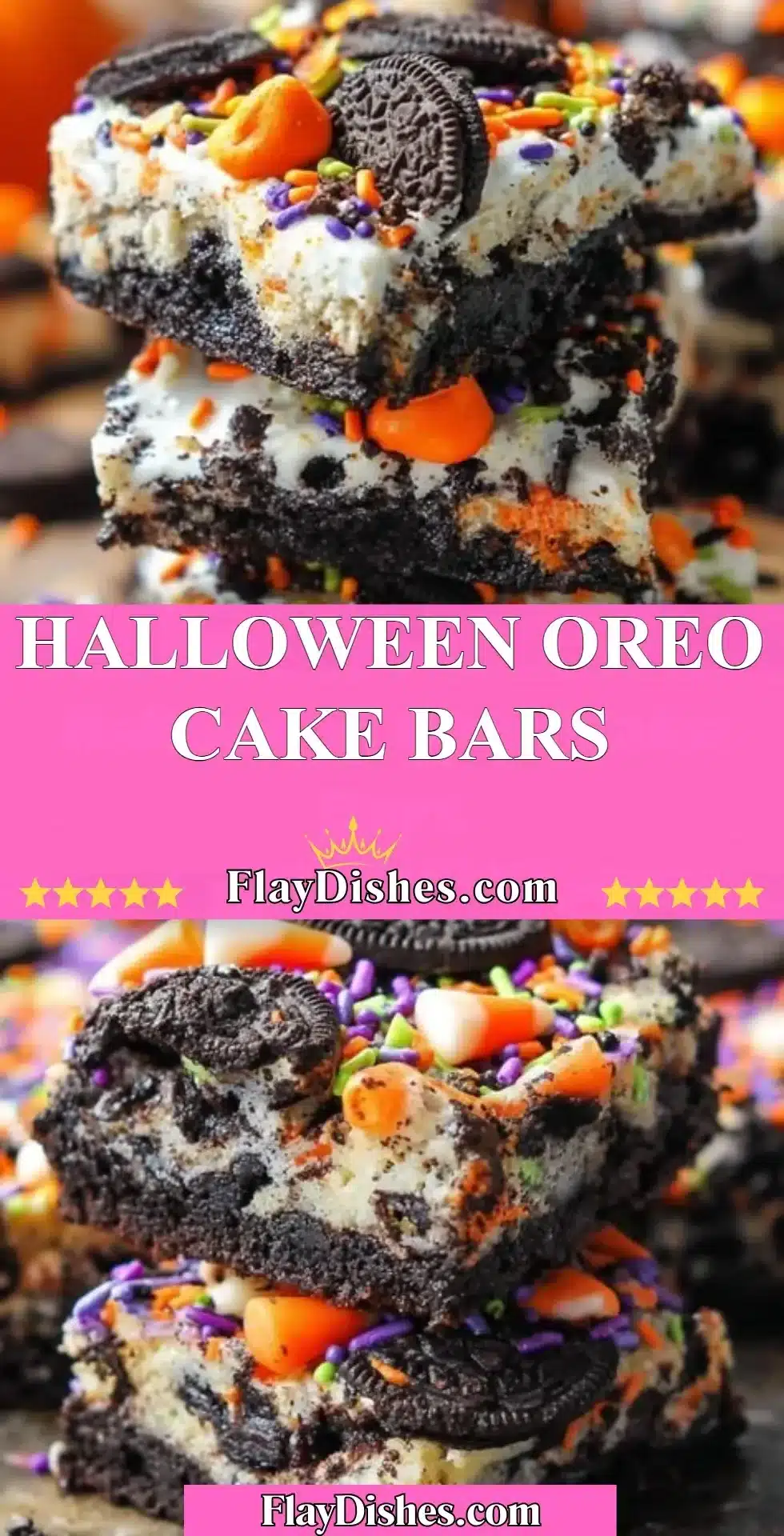 Delicious Halloween Oreo Cake Bars topped with festive decorations