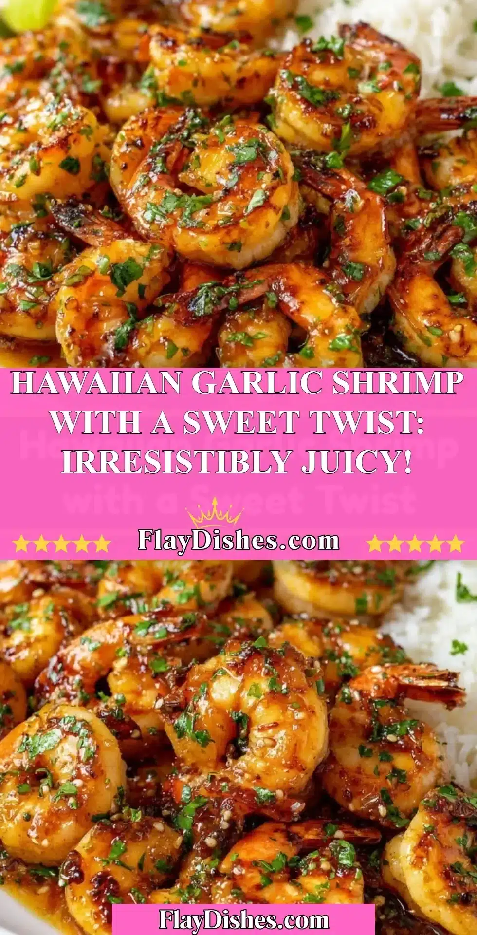 Delicious Hawaiian Garlic Shrimp garnished with herbs and served on a plate