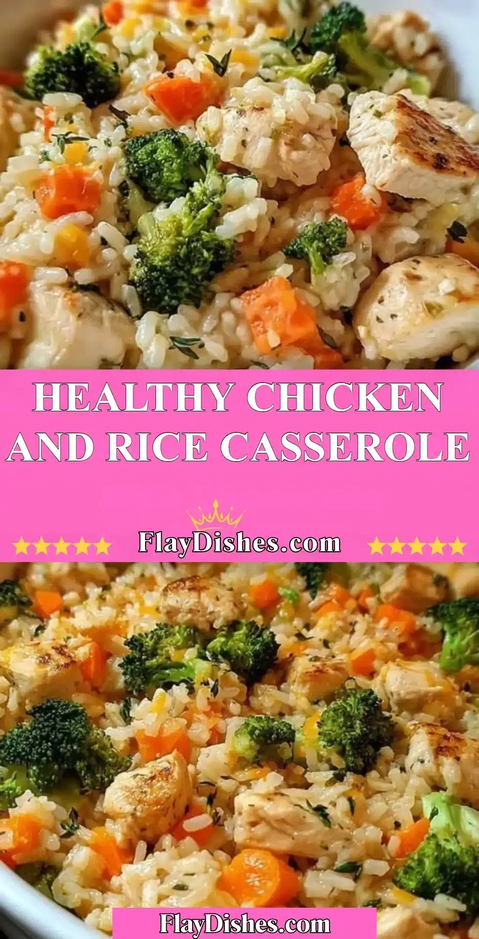 Healthy Chicken and Rice Casserole served in a baking dish