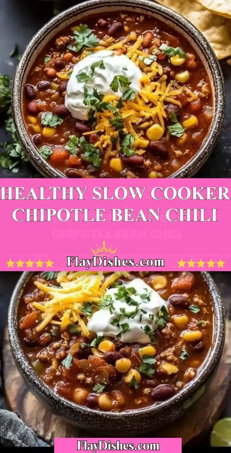 Healthy Slow Cooker Chipotle Bean Chili served in a bowl with toppings