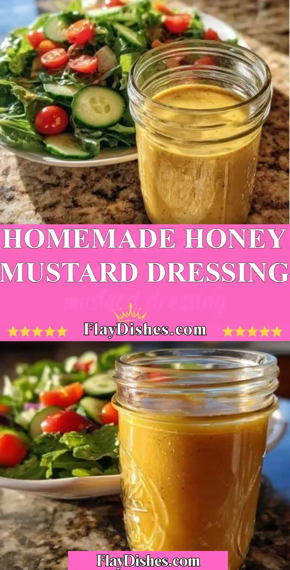 Bowl of homemade honey mustard dressing with fresh ingredients