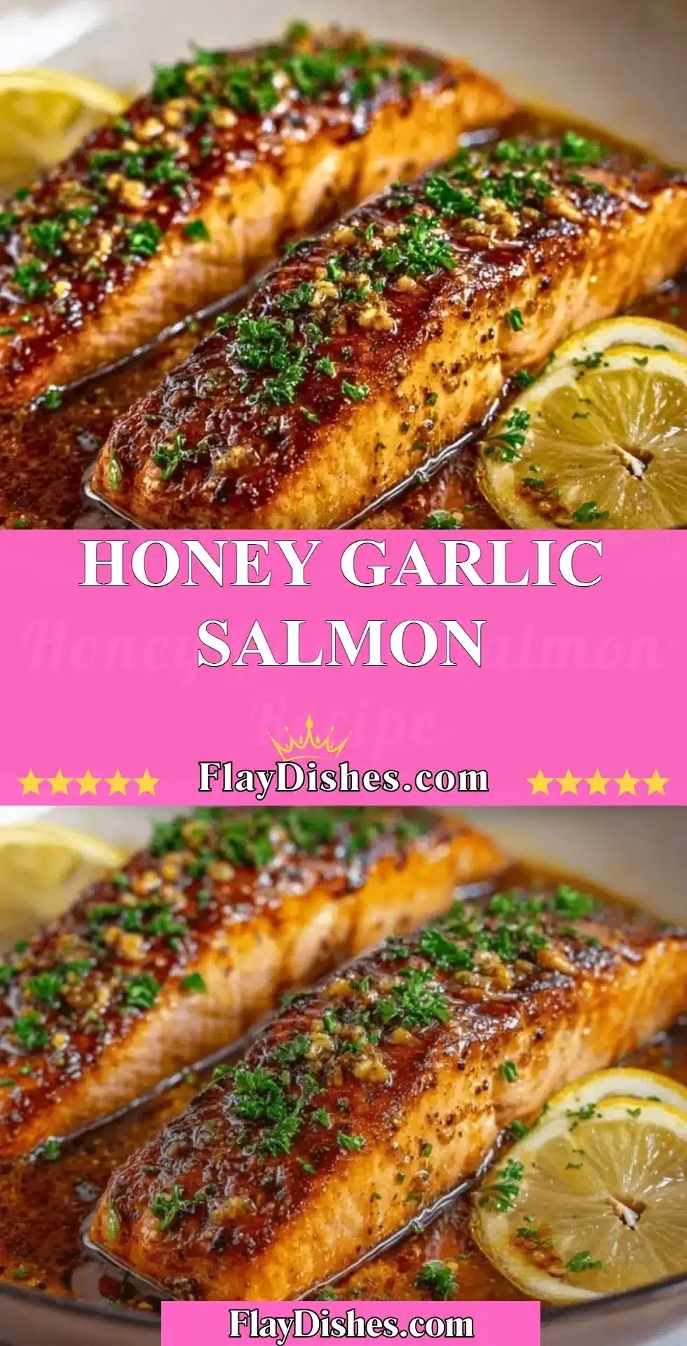 Honey Garlic Salmon dish garnished and served on a plate