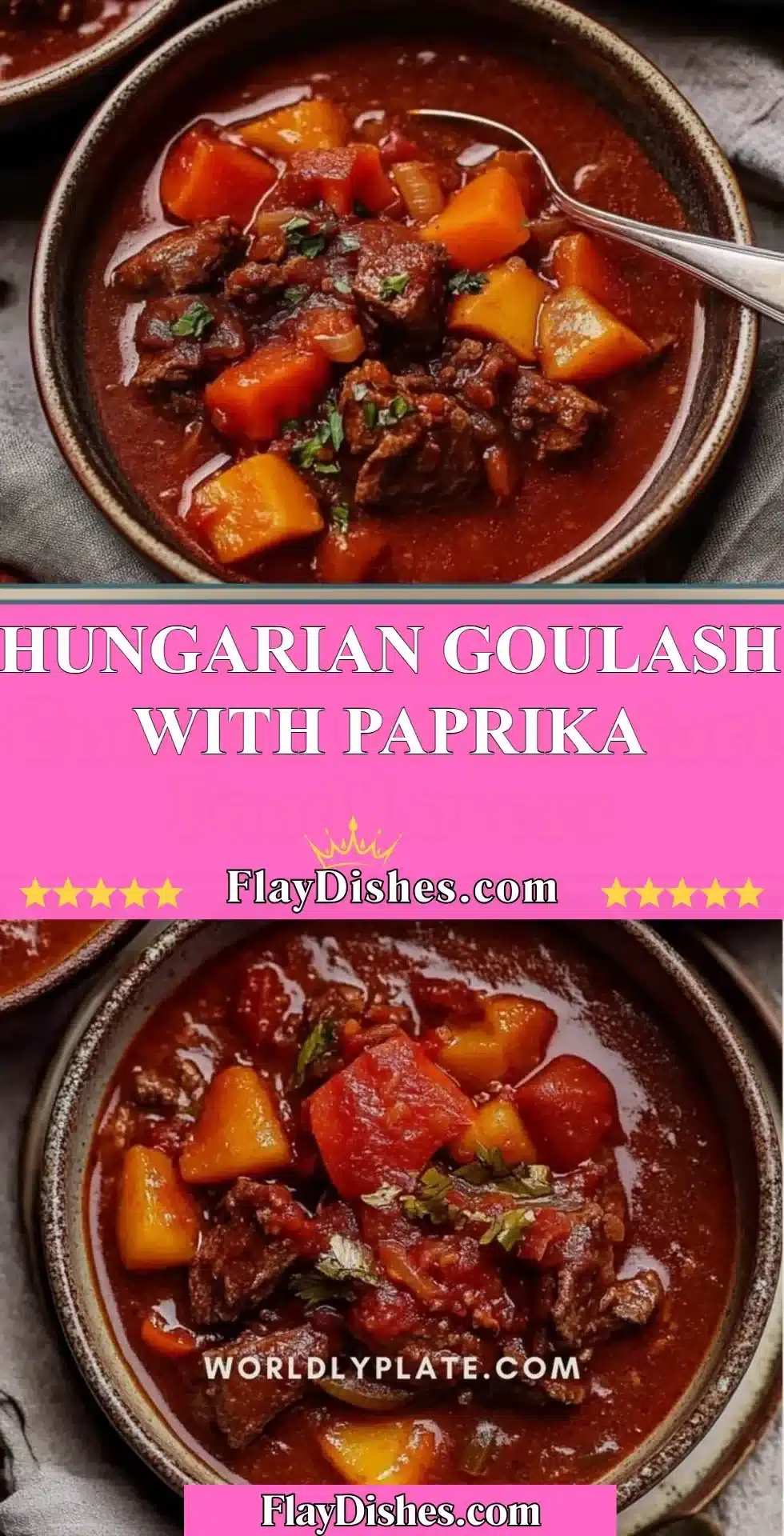 Bowl of Hungarian Goulash with Paprika and fresh herbs