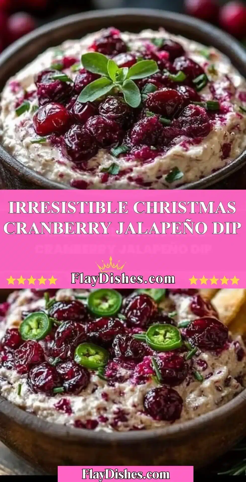 Irresistible Christmas cranberry jalapeño dip served in a festive bowl