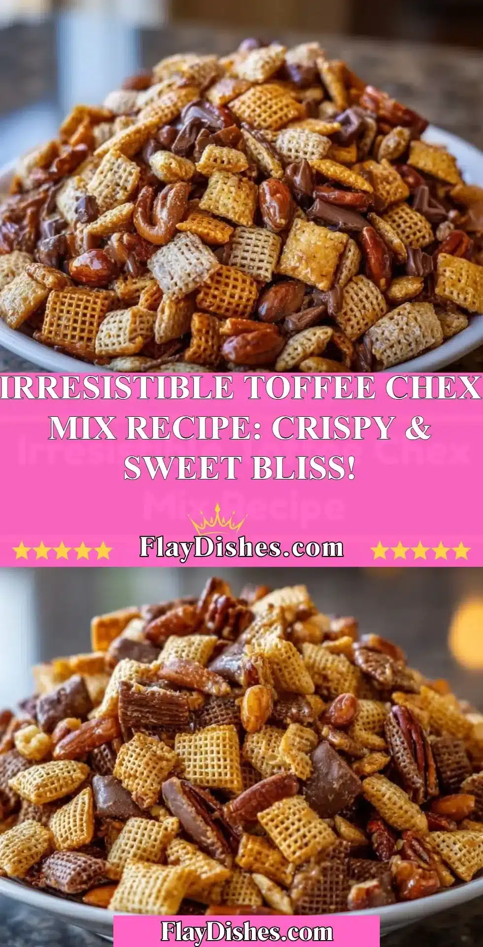 Bowl of Toffee Chex Mix featuring crispy cereal and sweet toffee pieces