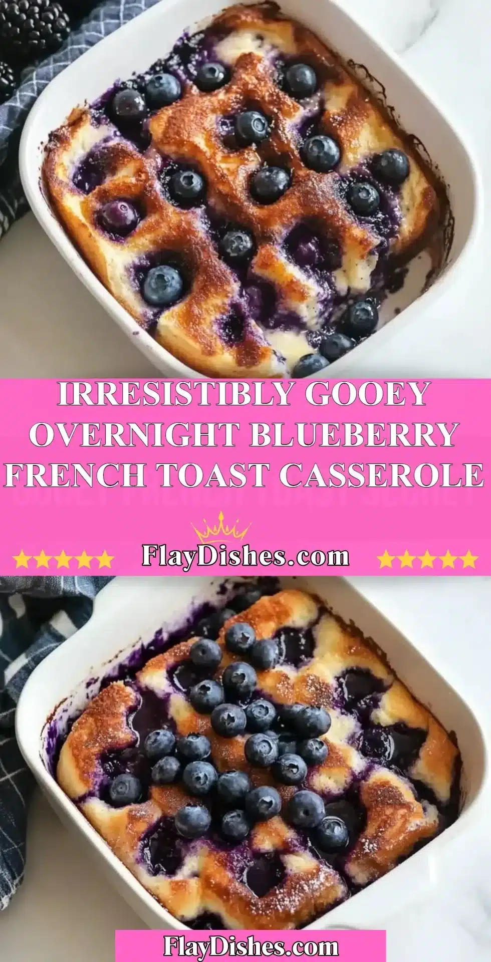Delicious blueberry French toast casserole ready to be served for breakfast