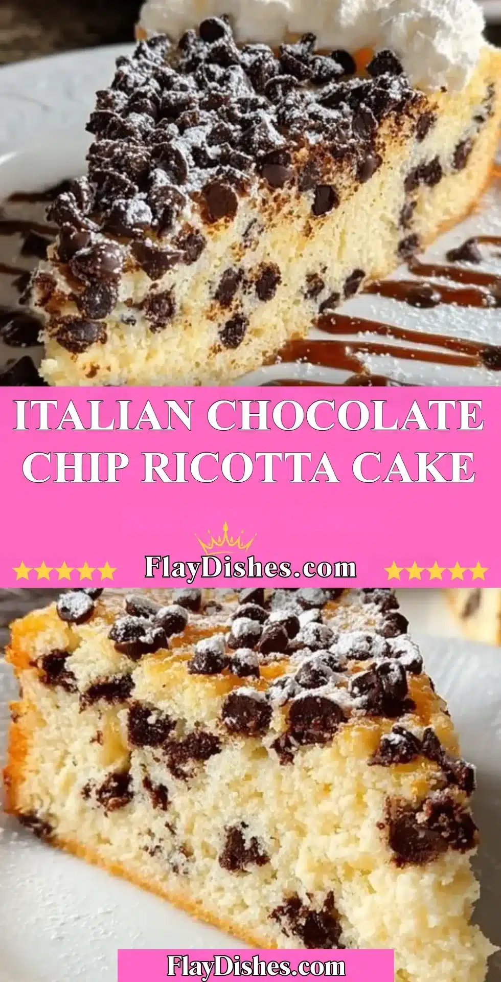 Italian Chocolate Chip Ricotta Cake with chocolate chips and creamy ricotta