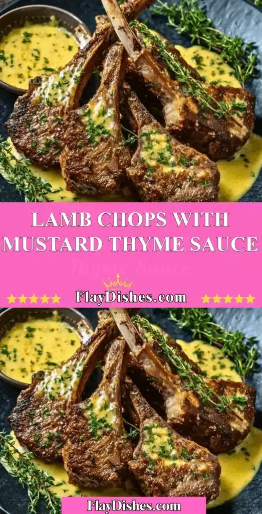 Juicy lamb chops served with mustard thyme sauce on a plate