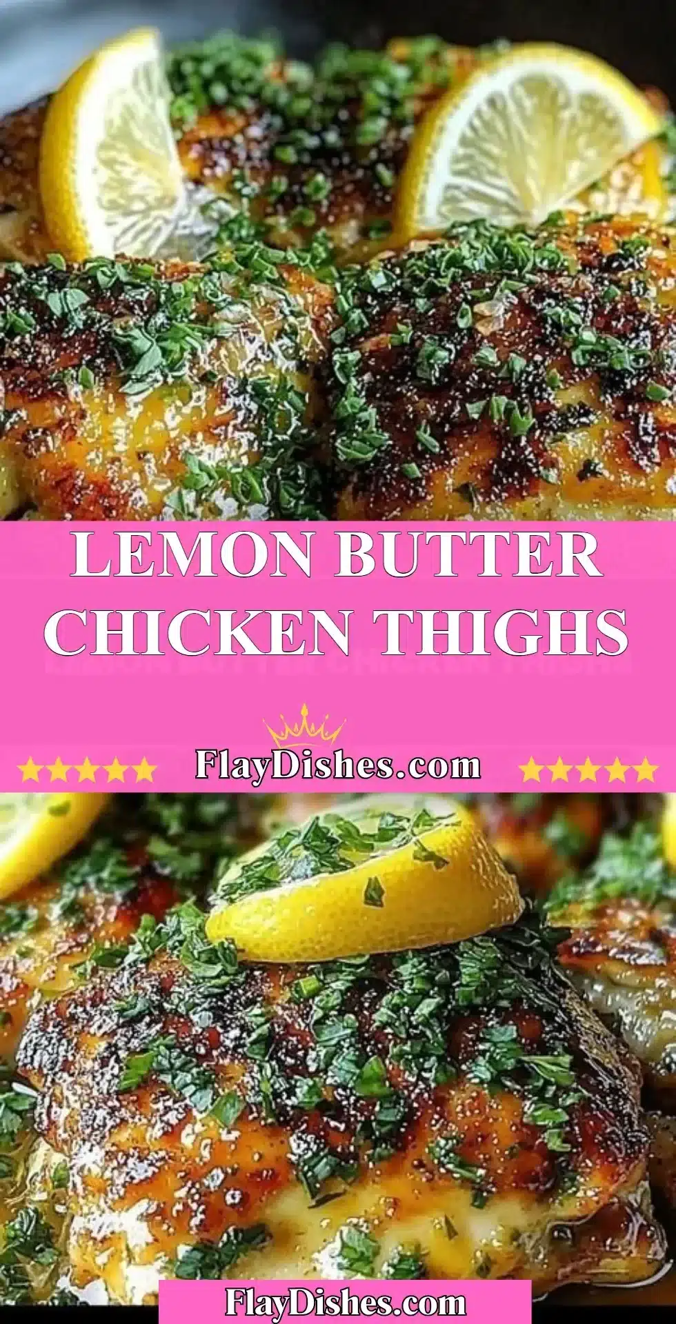 Lemon Butter Chicken Thighs served with herbs on a plate