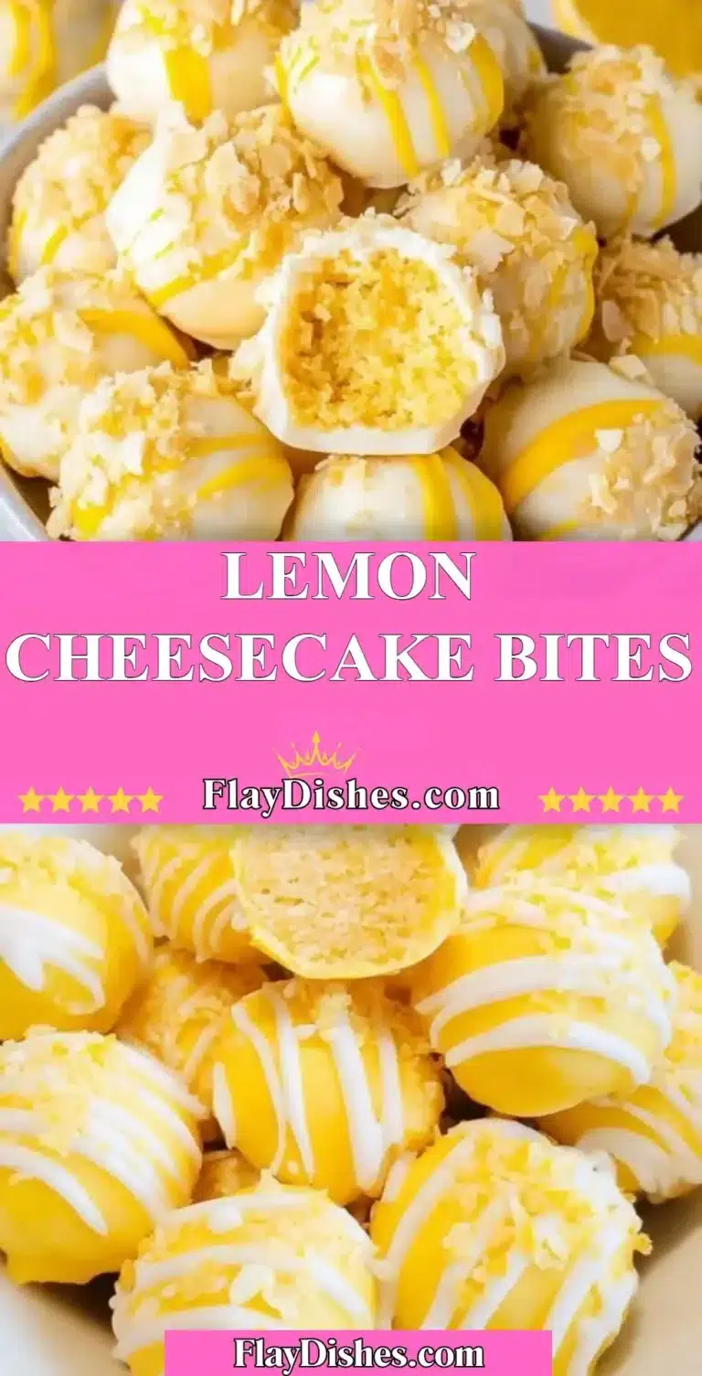 Delicious lemon cheesecake bites on a white plate with garnishes
