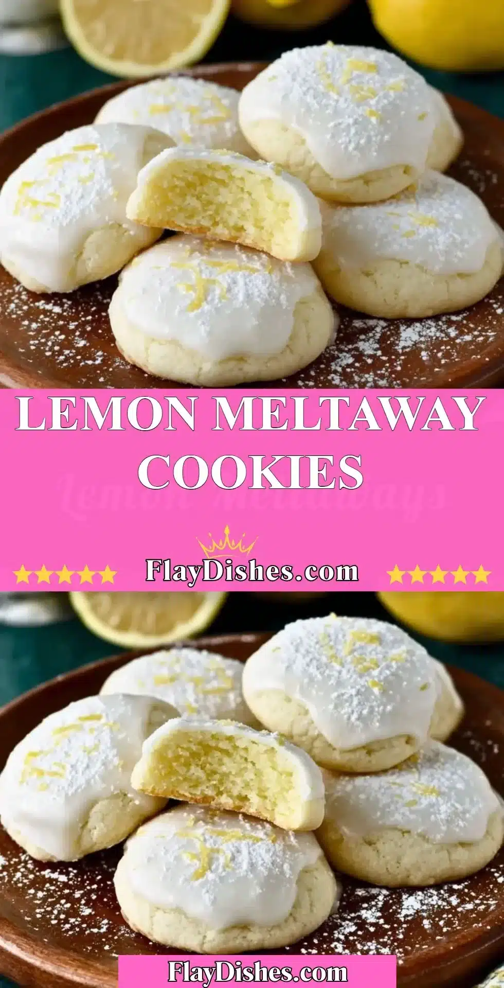 Freshly baked Lemon Meltaway Cookies on a plate, showcasing their soft texture and zesty flavor.