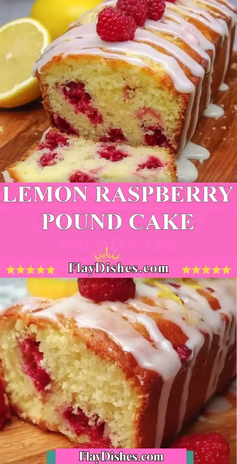 Slice of Lemon Raspberry Pound Cake with fresh raspberries and lemon zest on top