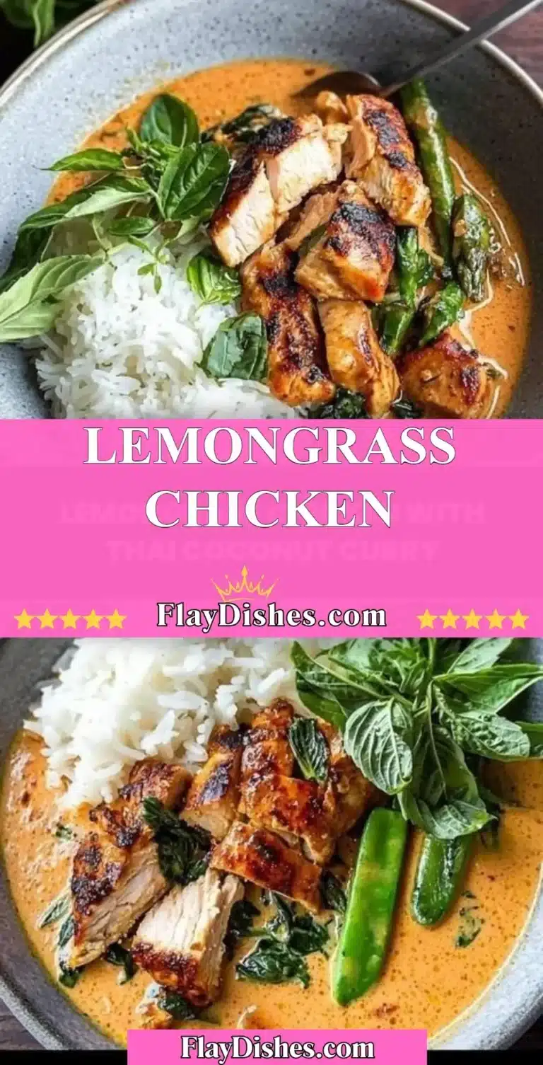 Plate of lemongrass chicken garnished with fresh herbs and vegetables