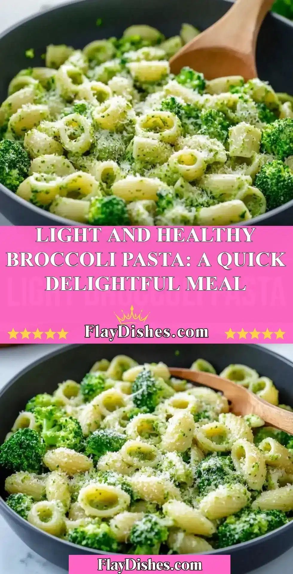 Delicious light broccoli pasta dish prepared with fresh ingredients and served on a plate.