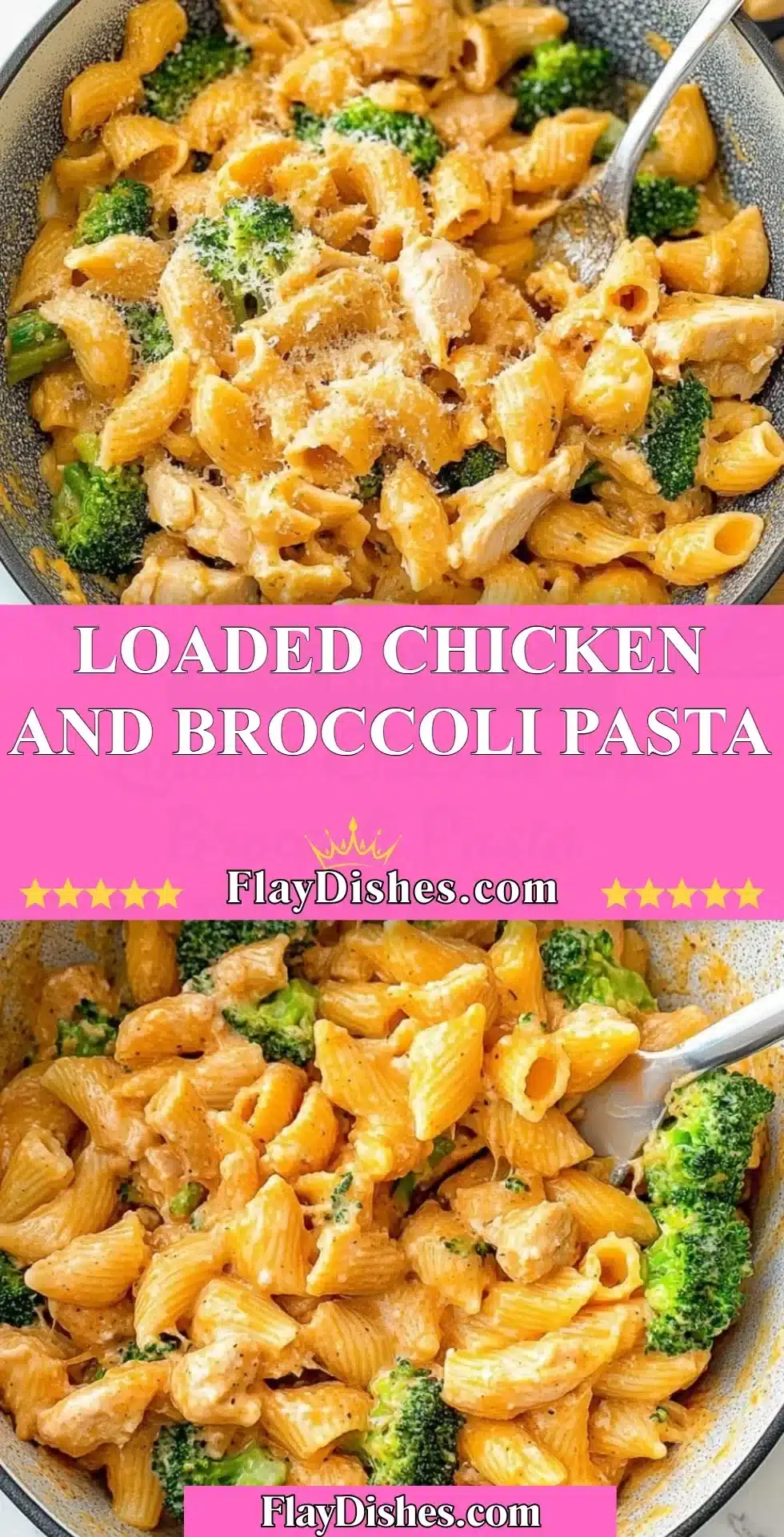 Delicious loaded chicken and broccoli pasta dish served in a bowl