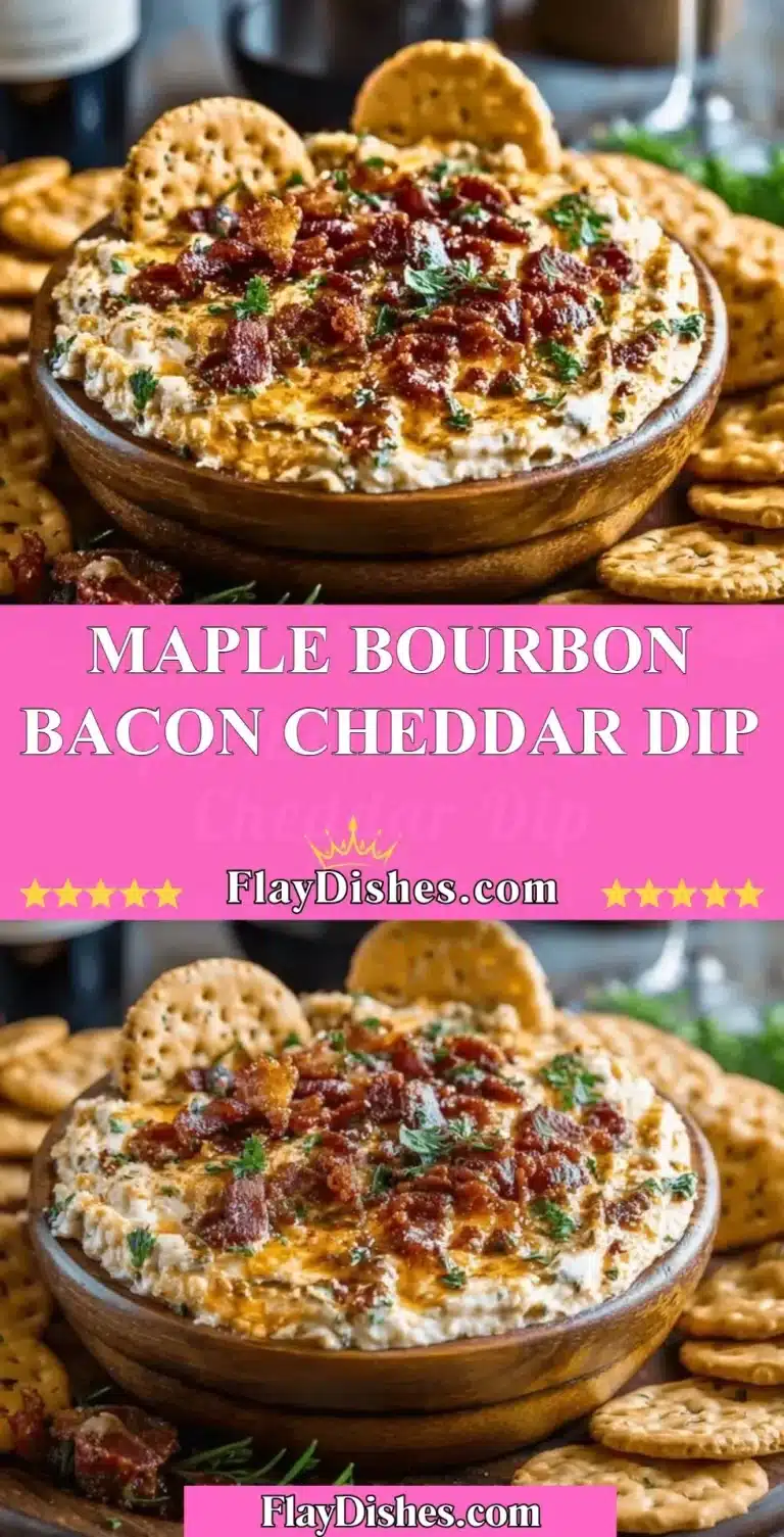 Delicious Maple Bourbon Bacon Cheddar Dip served in a bowl with crackers.