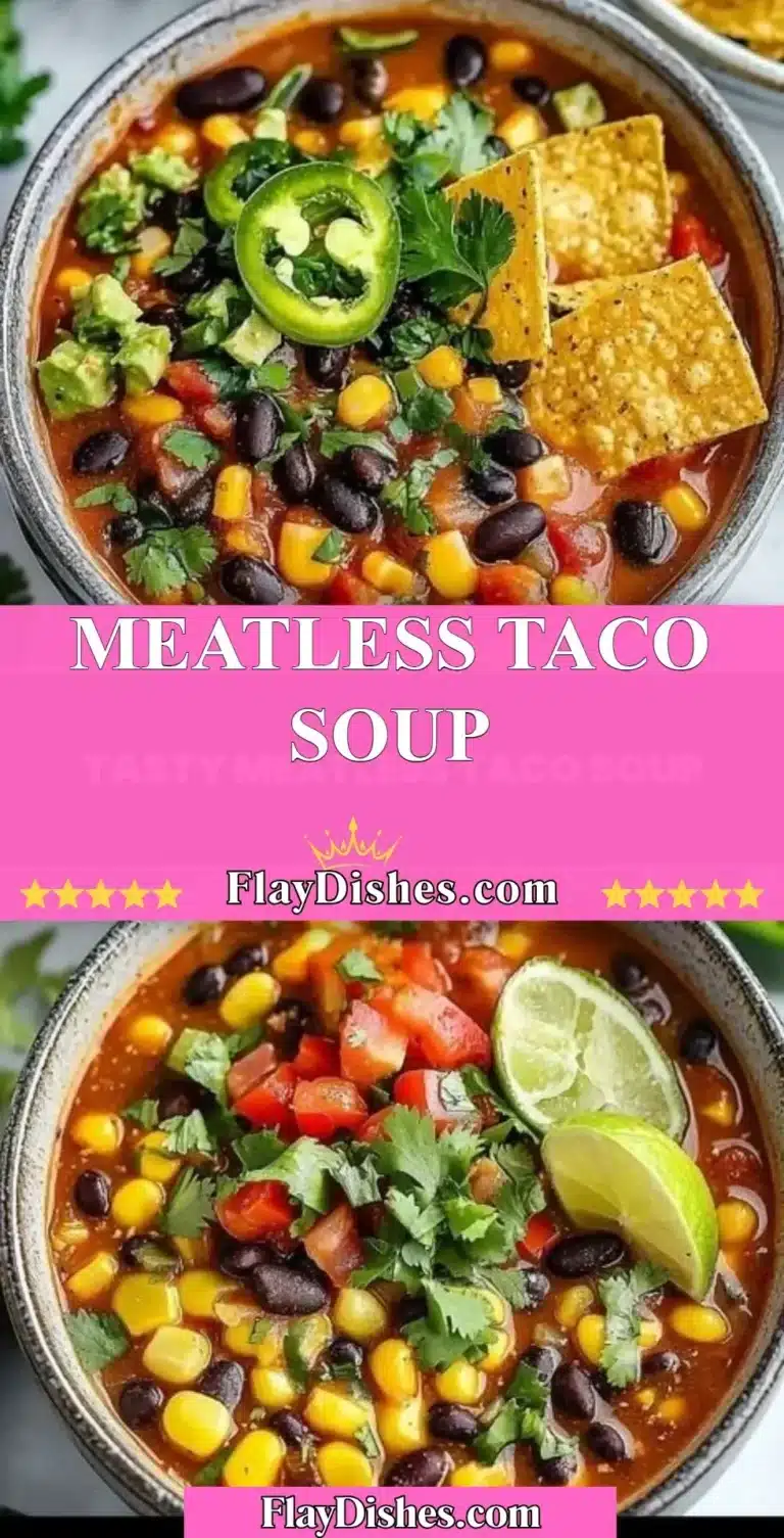 Bowl of Meatless Taco Soup topped with fresh herbs and avocado