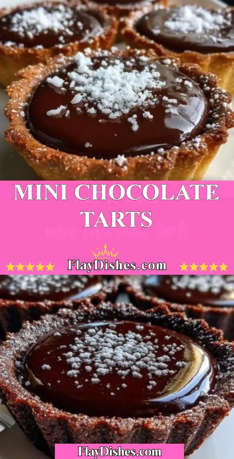 Delicious mini chocolate tarts topped with rich chocolate ganache.
